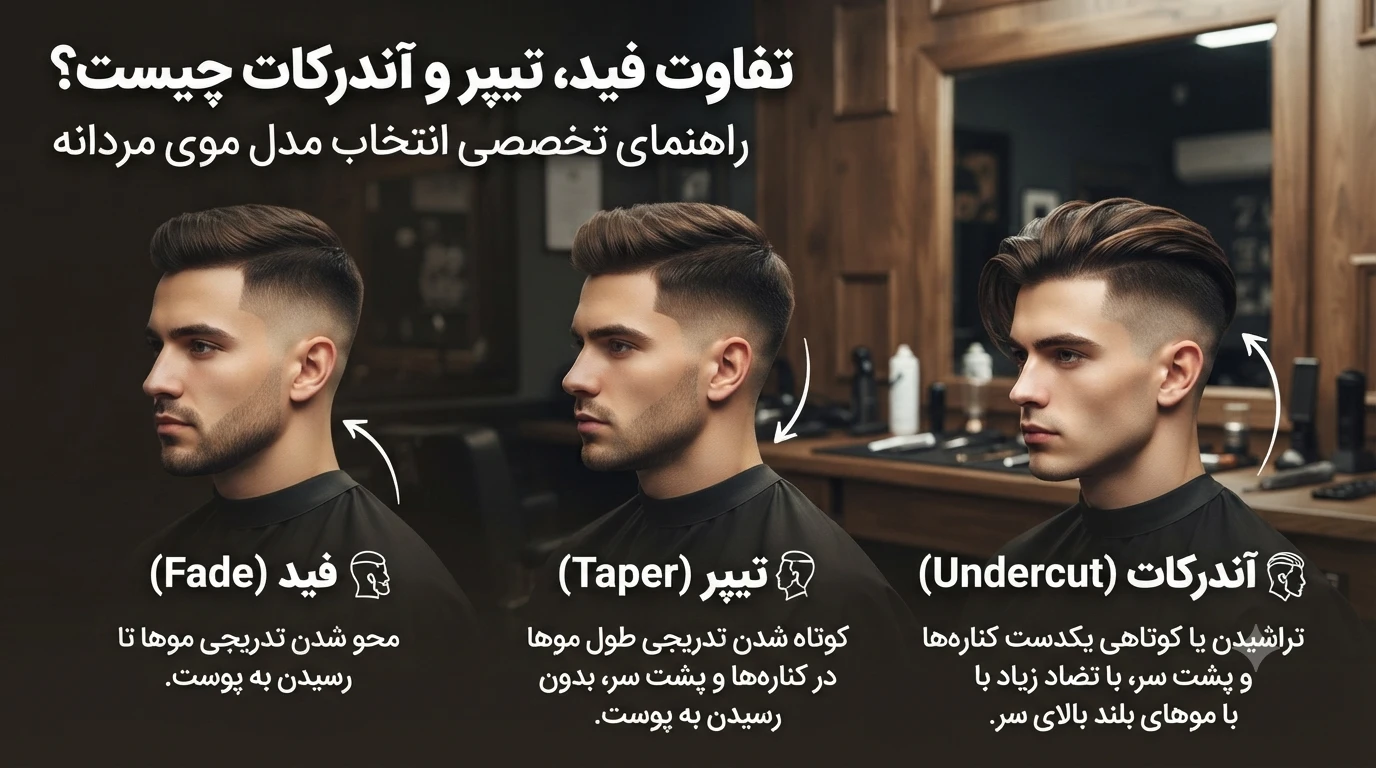 تفاوت فید، تیپر و آندرکات چیست؟ راهنمای تخصصی انتخاب مدل موی مردانه