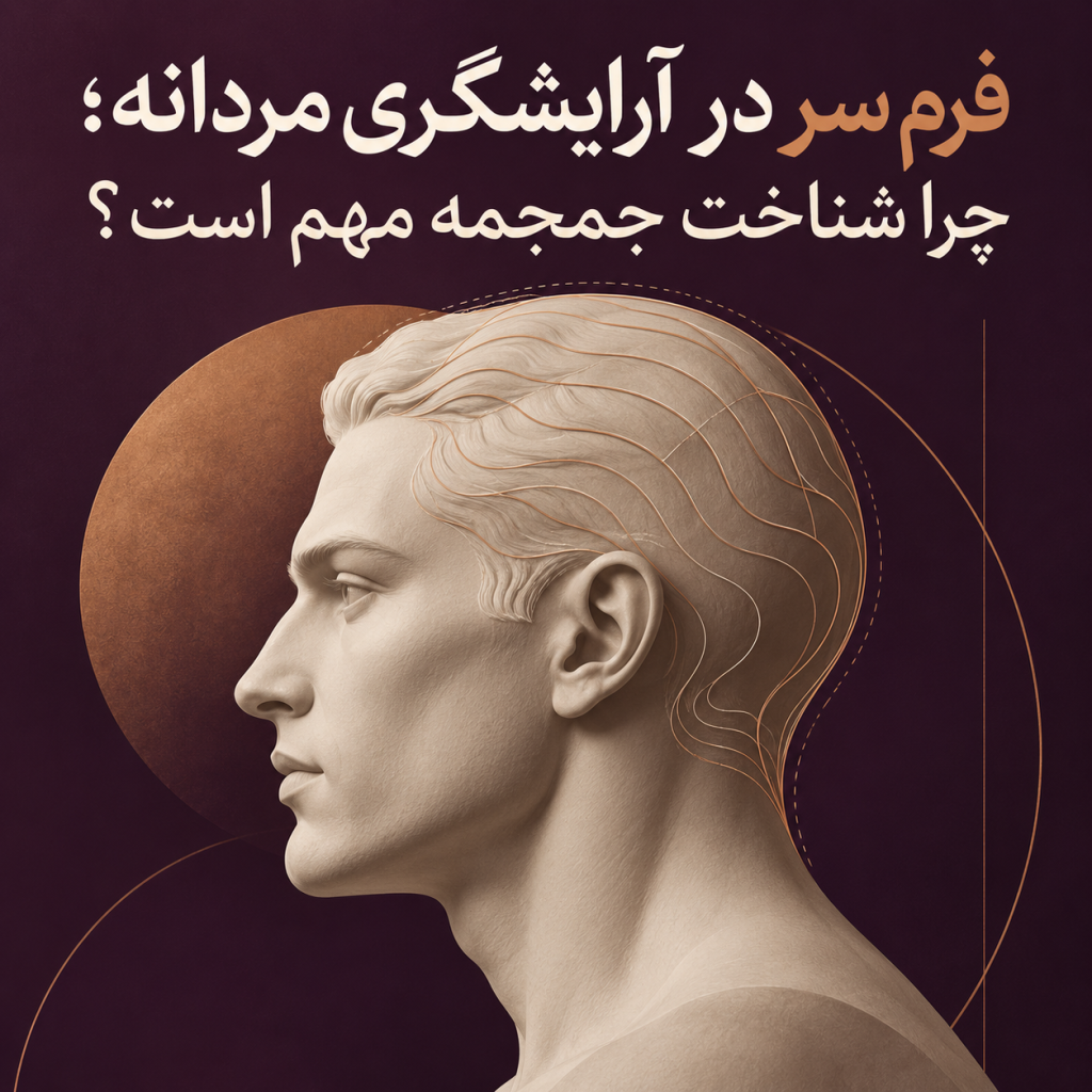 راهنمای فرم سر در آرایشگری مردانه با طرح نیمرخ و خطوط کانتور
